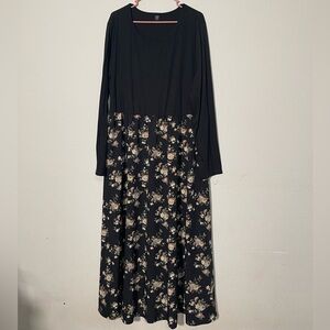 SHEIN Black Floral Long Sleeve Maxi Dress Size 3XL
